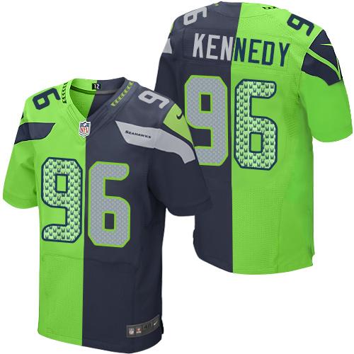 Nike Seahawks #96 Cortez Kennedy Steel Blue/Green Men's Stitched NFL Elite Split Jersey - Click Image to Close